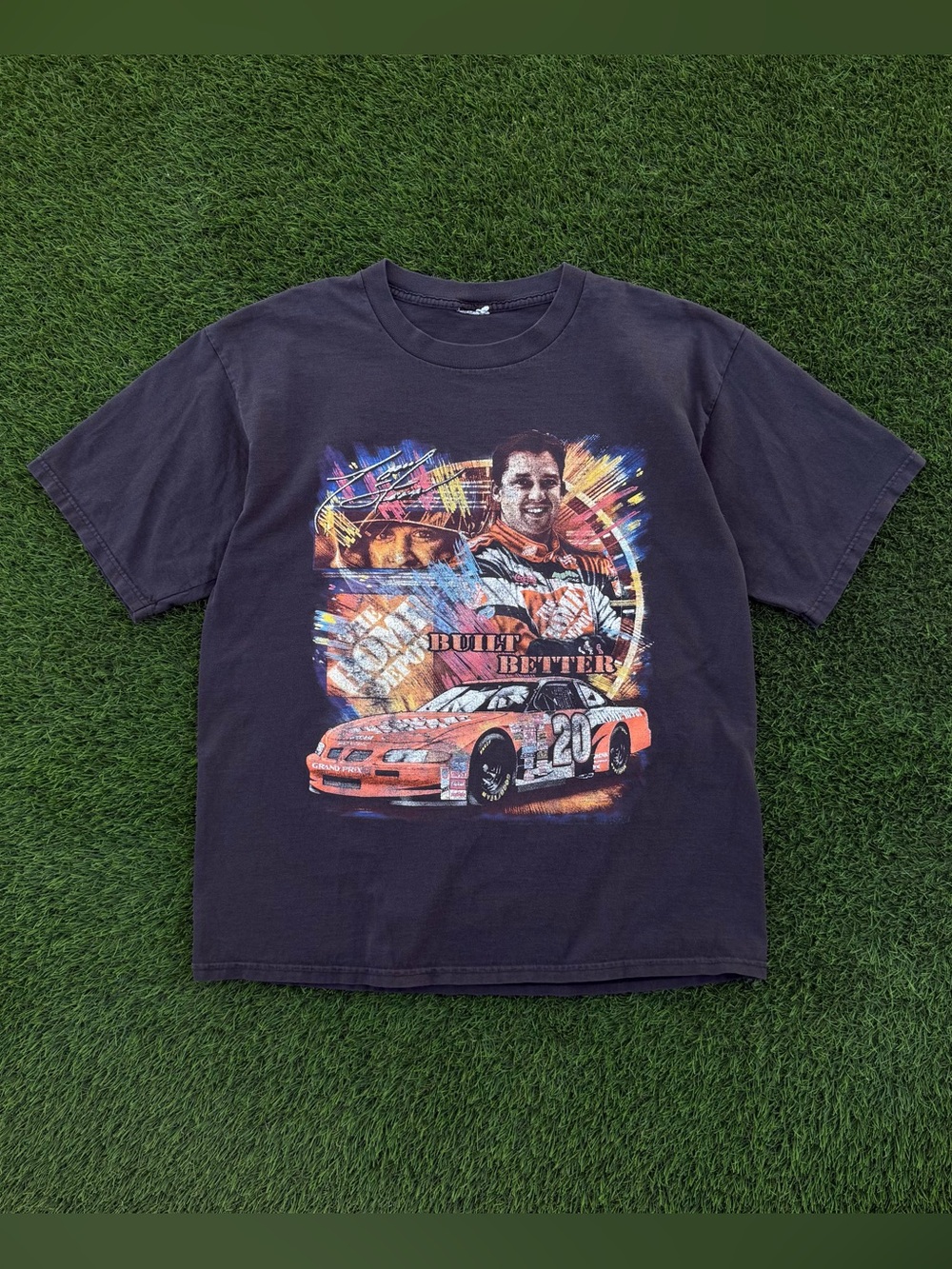 Vintage Tony Stewart NASCAR T-Shirt Black Faded Graphic Tee Home Depot Size L/XL